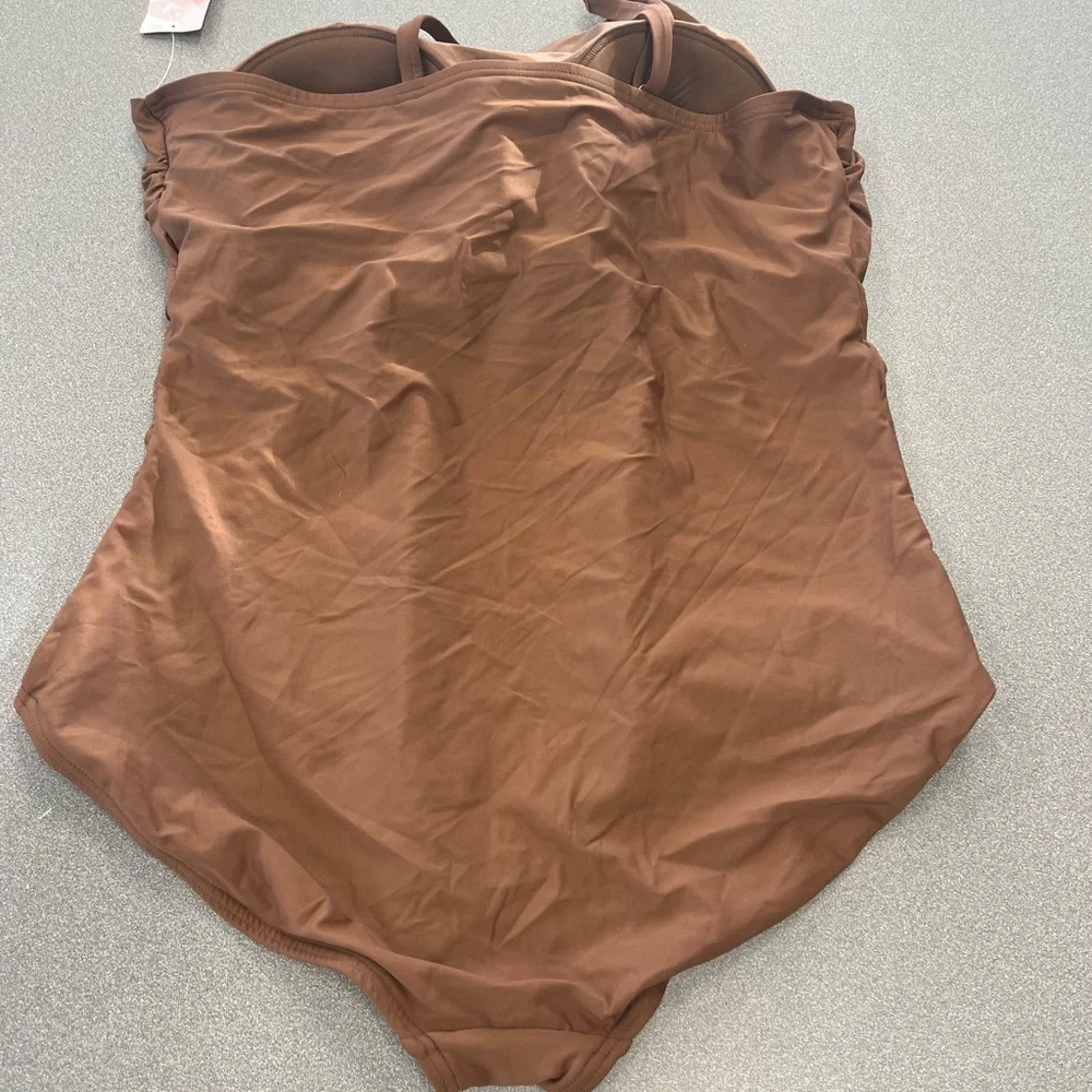 Lands End Brown One Shoulder One Piece Swimsuit Sz.‎ 24W NWT